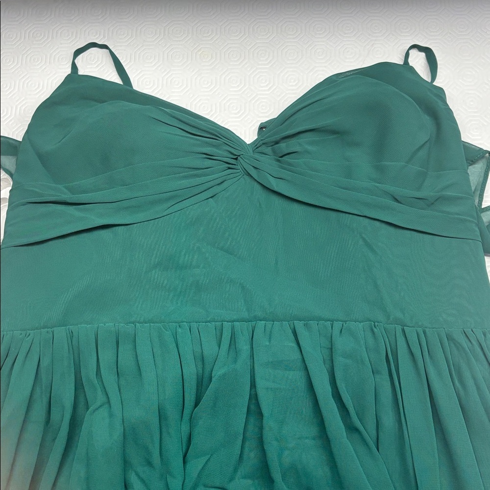 Azazie Spaghetti Strap Halter Full Length Formal Dress Emerald Green Size 14 NWT - Picture 4 of 11